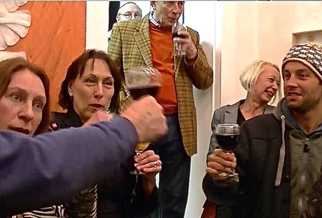 2014 03 Gänsehaut galerie-in-kiel (G), Vernissage, Ruth Bleakley-Thiesen, Mechthild Wichmann-Kramp, Günther Meienburg, Dr. Imke Lüders und ein neuer Gast
